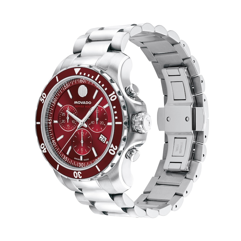 Men's Movado Series 800 Chronograph Watch with Red Sunray Dial (Model: 2600194)