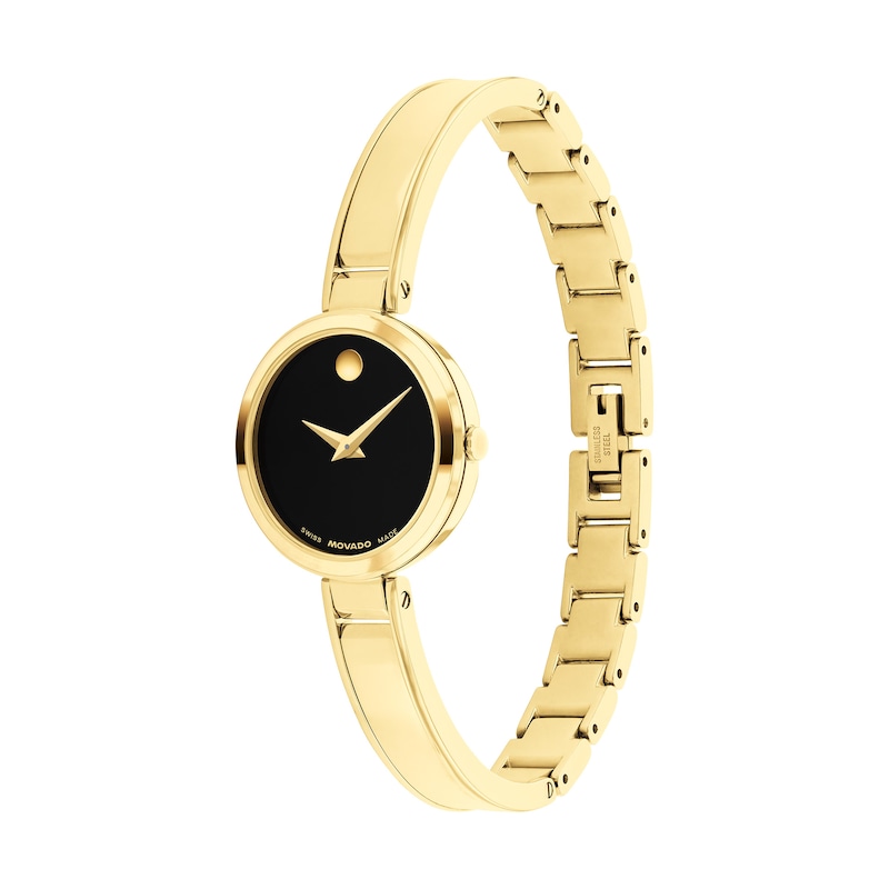 Ladies' Movado Moda Gold-Tone PVD Bangle Watch with Black Dial (Model: 608013)
