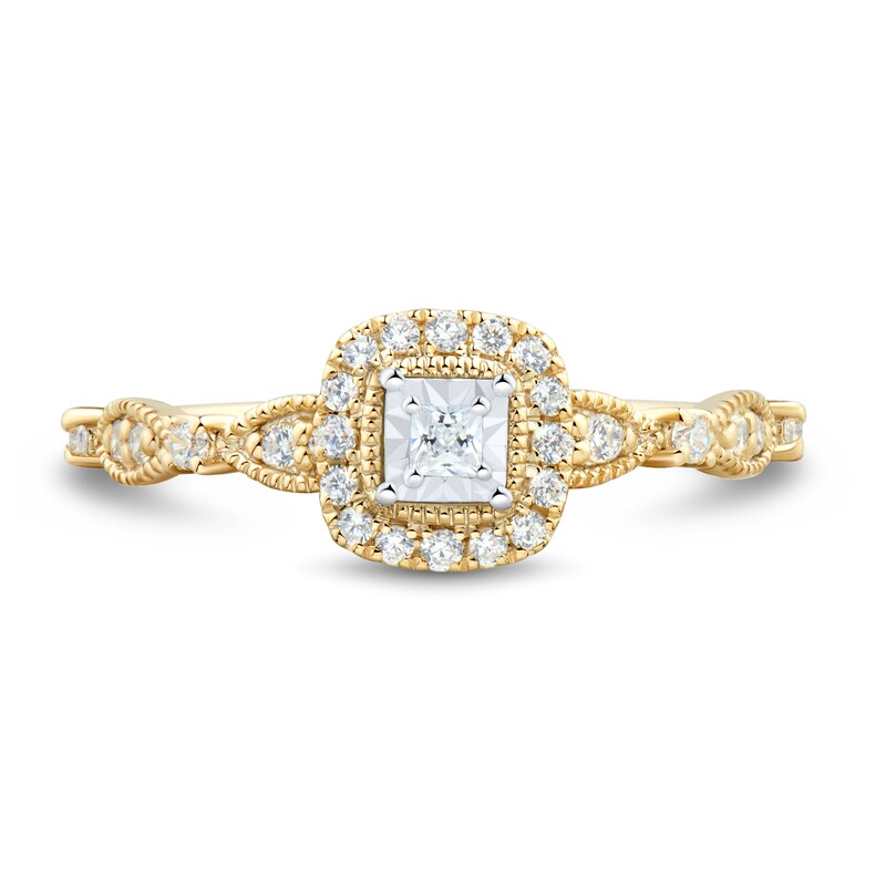 0.23 CT. T.W. Princess-Cut Diamond Cushion Frame Art Deco Vintage-Style Engagement Ring 10K Gold