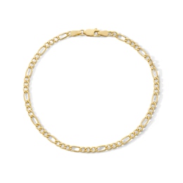 3.55mm Figaro Chain Bracelet in Hollow 10K Gold - 7.25”