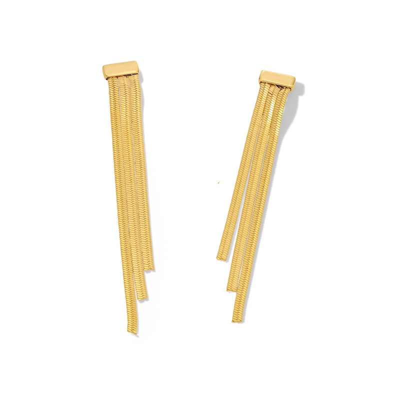 Snake Chain Triple Row Linear Drop Earrings in Solid 10K Gold