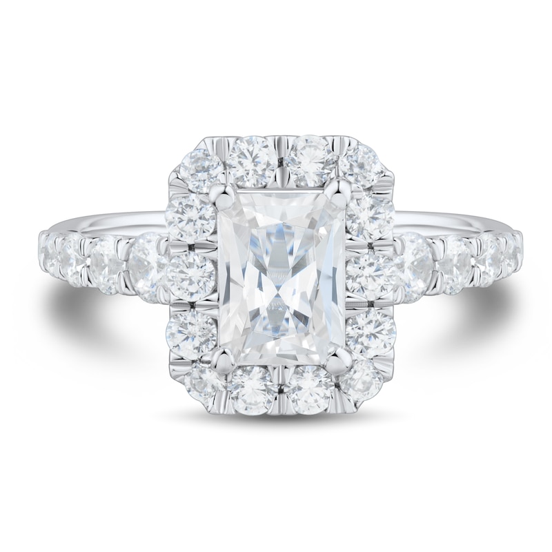 Main Image 3 of 1.95 CT. T.W. Emerald-Cut Diamond Frame Engagement Ring in 14K White Gold