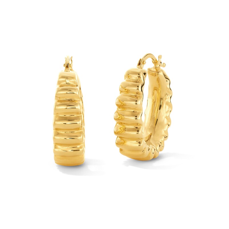 24.0mm Graduated Ribbed Hoop Earrings in Hollow 14K Gold