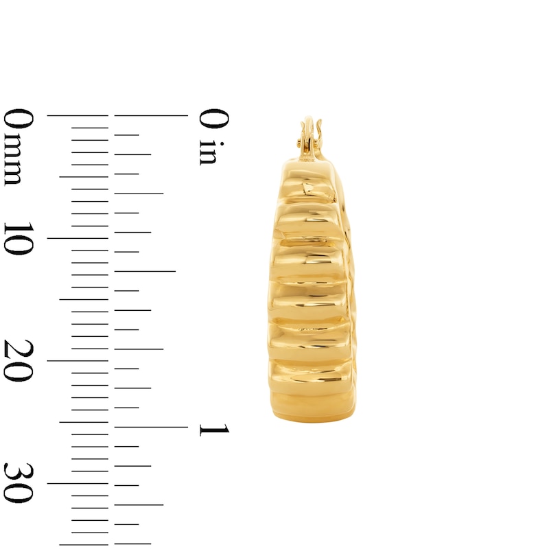 24.0mm Graduated Ribbed Hoop Earrings in Hollow 14K Gold