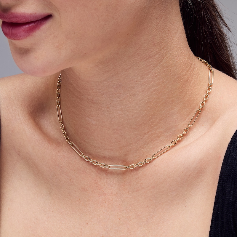 3.0mm Paper Clip Figaro Chain Necklace in Hollow 10K Gold - 18”