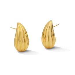 Puffed Ribbed Teardrop Stud Earrings in Hollow 14K Gold