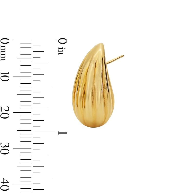 Main Image 2 of Puffed Ribbed Teardrop Stud Earrings in Hollow 14K Gold