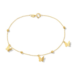 Butterfly with Bead Station Bracelet in Solid 10K Gold