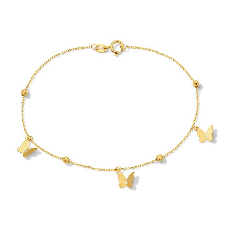 Main Image 1 of Butterfly with Bead Station Bracelet in Solid 10K Gold
