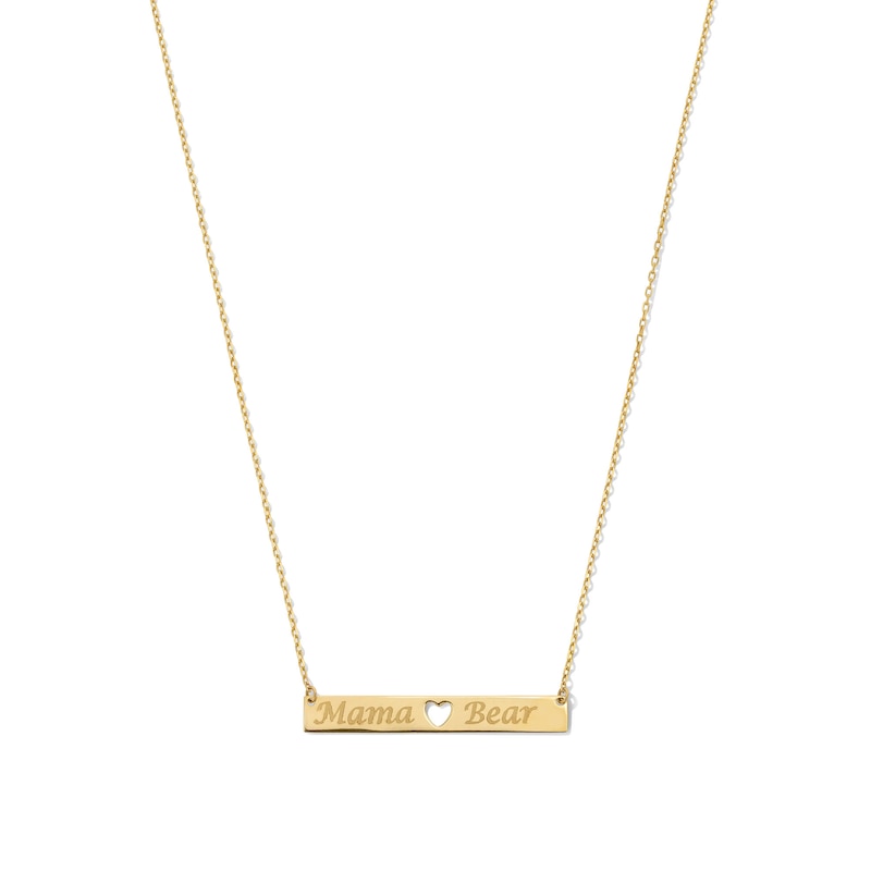 Main Image 1 of "Mama Bear" with Heart Bar Necklace in Solid 10K Gold