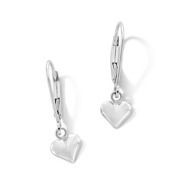 Heart Drop Earrings in Hollow 10K White Gold