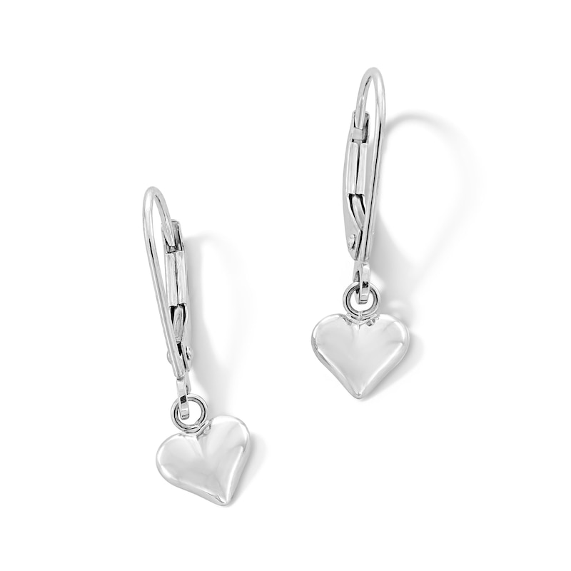 Heart Drop Earrings in Hollow 10K White Gold