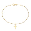 Thumbnail Image 1 of Cross with Bead Station Bracelet in Solid 14K Gold - 7.5"