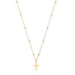 Cross with Bead Station Necklace in Solid 14K Gold
