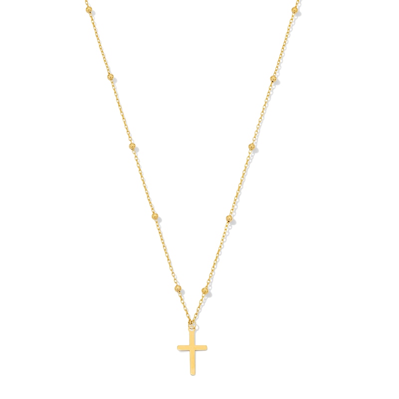 Main Image 1 of Cross with Bead Station Necklace in Solid 14K Gold