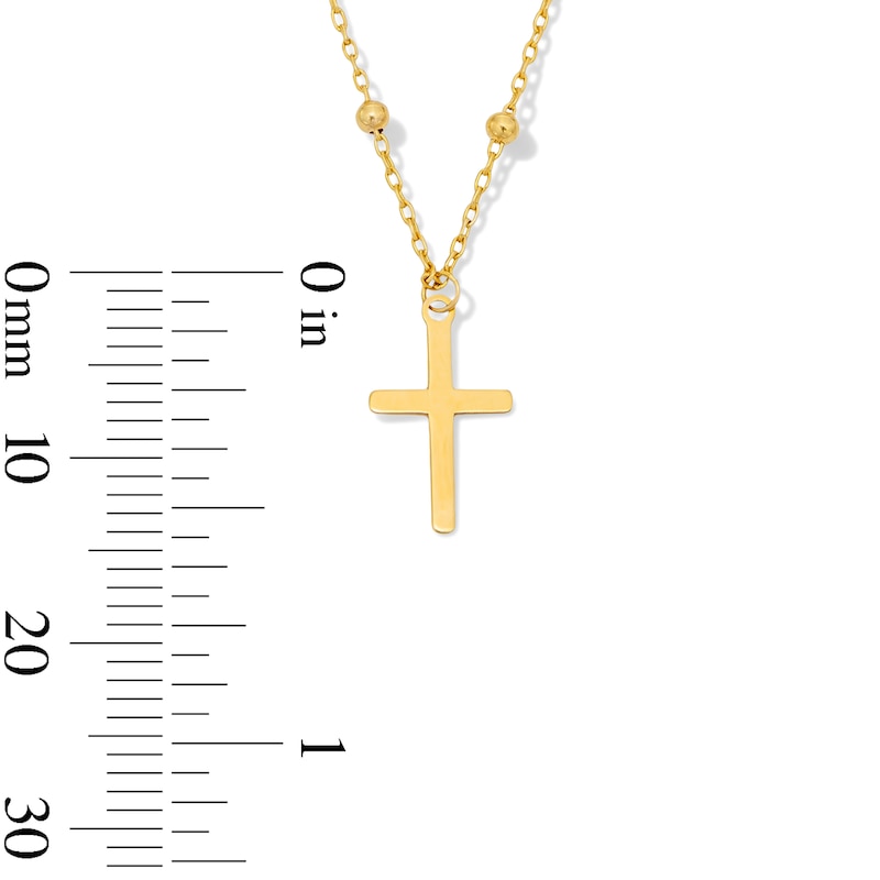Main Image 3 of Cross with Bead Station Necklace in Solid 14K Gold