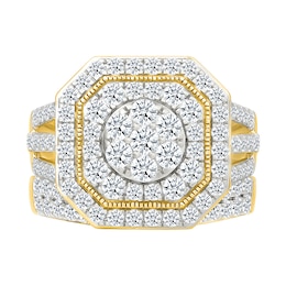 1.95 CT. T.W. Multi-Diamond Double Octagonal Frame Triple Row Split Shank Bridal Set in 10K Gold