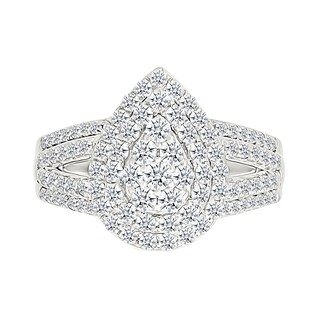 1.45 CT. T.W. Pear-Shaped Multi-Diamond Double Frame Multi-Row Split Shank Bridal Set in 10K Gold