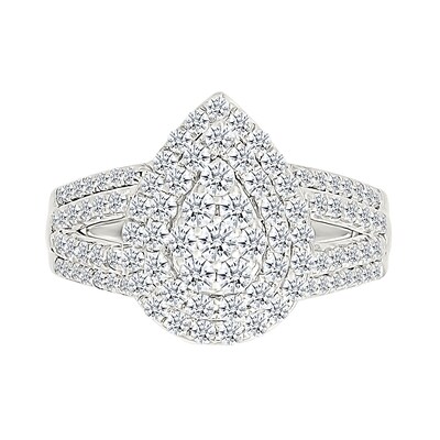 1.45 CT. T.W. Pear-Shaped Multi-Diamond Double Frame Multi-Row Split Shank Bridal Set in 10K Gold