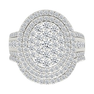 1.95 CT. T.W. Oval-Shaped Multi-Diamond Double Frame Multi-Row Shank Bridal Set in 10K Gold