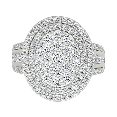 1.95 CT. T.W. Oval-Shaped Multi-Diamond Double Frame Multi-Row Shank Bridal Set in 10K Gold