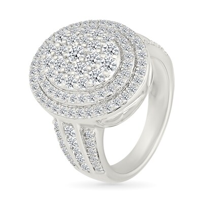 1.95 CT. T.W. Oval-Shaped Multi-Diamond Double Frame Multi-Row Shank Bridal Set in 10K Gold
