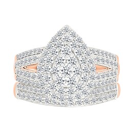 1.45 CT. T.W. Pear-Shaped Multi-Diamond Double Frame Multi-Row Split Shank Bridal Set in 10K Rose Gold