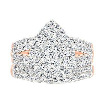 1.45 CT. T.W. Pear-Shaped Multi-Diamond Double Frame Multi-Row Split Shank Bridal Set in 10K Rose Gold