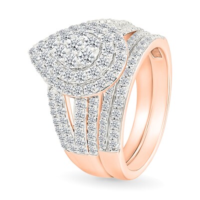 1.45 CT. T.W. Pear-Shaped Multi-Diamond Double Frame Multi-Row Split Shank Bridal Set in 10K Rose Gold