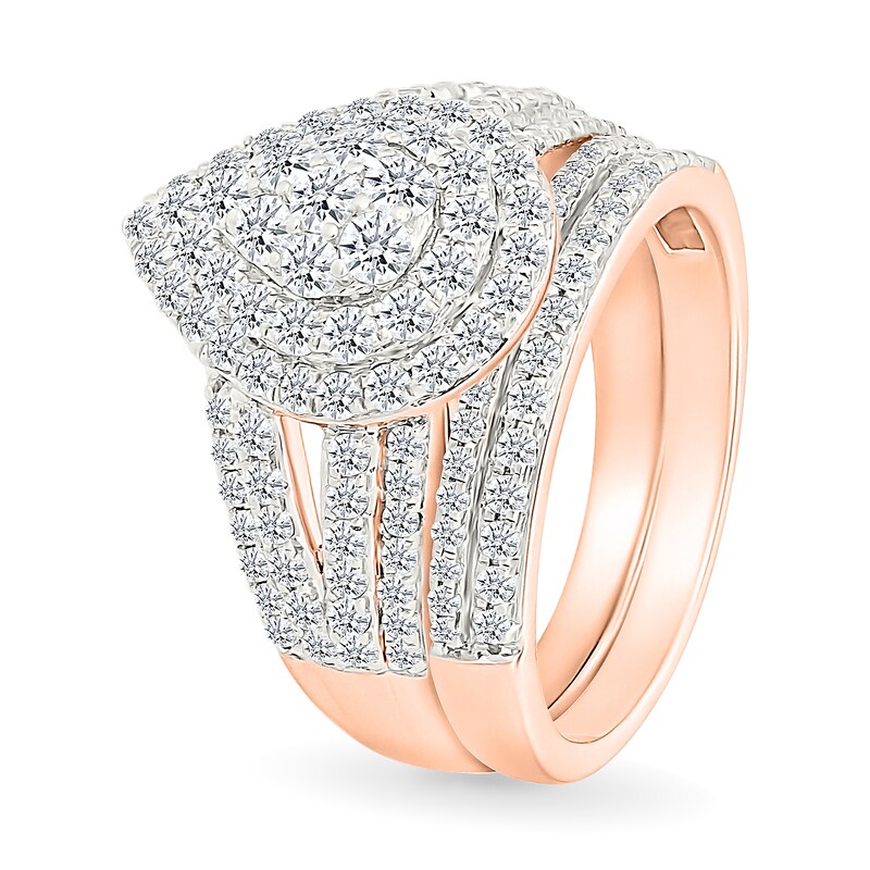1.45 CT. T.W. Pear-Shaped Multi-Diamond Double Frame Multi-Row Split Shank Bridal Set in 10K Rose Gold