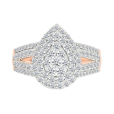 1.45 CT. T.W. Pear-Shaped Multi-Diamond Double Frame Multi-Row Split Shank Bridal Set in 10K Rose Gold