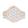 1.23 CT. T.W. Oval-Shaped Multi-Diamond Swirl Frame Triple Row Shank Bridal Set in 10K Rose Gold