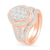 1.23 CT. T.W. Oval-Shaped Multi-Diamond Swirl Frame Triple Row Shank Bridal Set in 10K Rose Gold