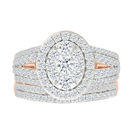 1.45 CT. T.W. Oval-Shaped Multi-Diamond Frame Multi-Row Split Shank Bridal Set in 10K Rose Gold