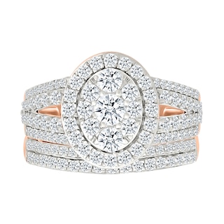 1.45 CT. T.W. Oval-Shaped Multi-Diamond Frame Multi-Row Split Shank Bridal Set in 10K Rose Gold