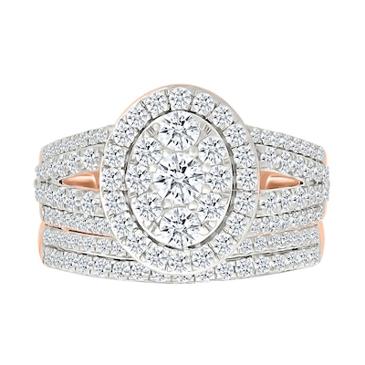 1.45 CT. T.W. Oval-Shaped Multi-Diamond Frame Multi-Row Split Shank Bridal Set in 10K Rose Gold