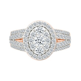 1.45 CT. T.W. Oval-Shaped Multi-Diamond Frame Multi-Row Split Shank Bridal Set in 10K Rose Gold