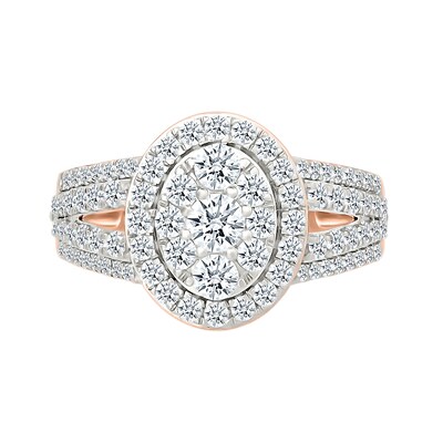 1.45 CT. T.W. Oval-Shaped Multi-Diamond Frame Multi-Row Split Shank Bridal Set in 10K Rose Gold