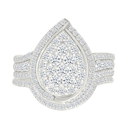 1.23 CT. T.W. Pear-Shaped Multi-Diamond Swirl Frame Triple Row Shank Bridal Set in 10K White Gold