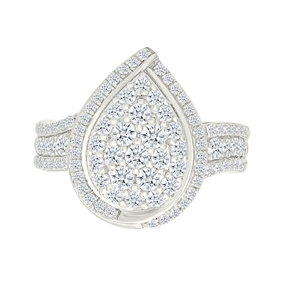 1.23 CT. T.W. Pear-Shaped Multi-Diamond Swirl Frame Triple Row Shank Bridal Set in 10K Gold