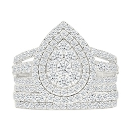1.95 CT. T.W. Pear-Shaped Multi-Diamond Double Frame Triple Row Split Shank Bridal Set in 10K White Gold