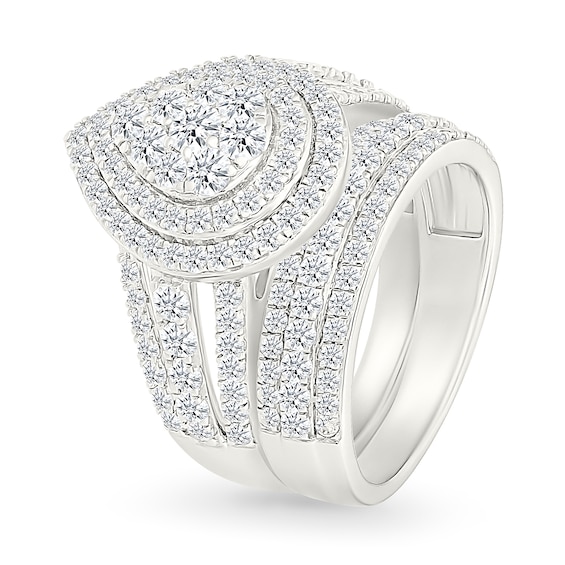 1.95 CT. T.W. Pear-Shaped Multi-Diamond Double Frame Triple Row Split Shank Bridal Set in 10K Gold