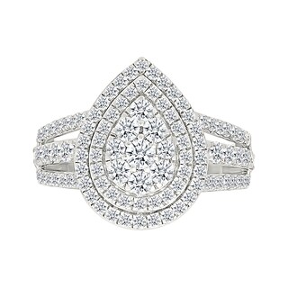 1.95 CT. T.W. Pear-Shaped Multi-Diamond Double Frame Triple Row Split Shank Bridal Set in 10K Gold