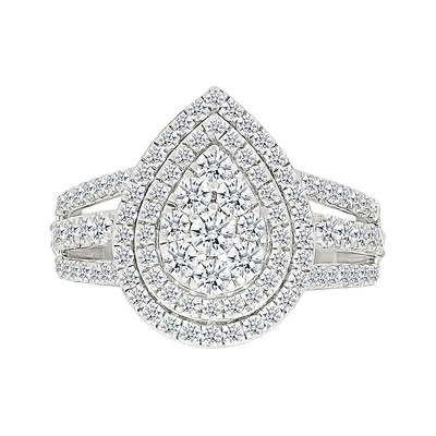 1.95 CT. T.W. Pear-Shaped Multi-Diamond Double Frame Triple Row Split Shank Bridal Set in 10K Gold