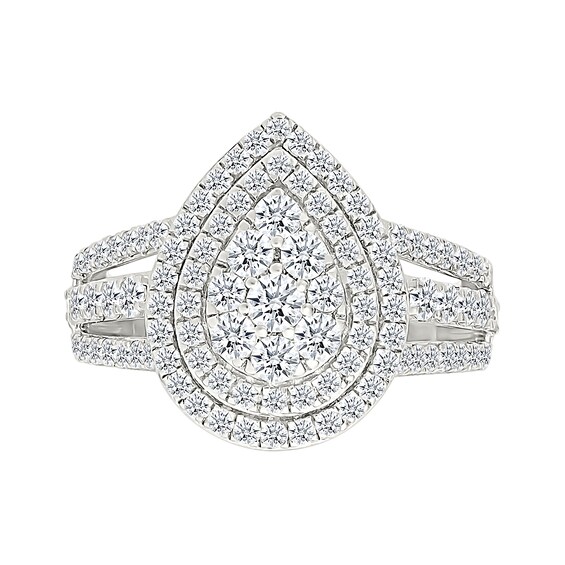 1.95 CT. T.W. Pear-Shaped Multi-Diamond Double Frame Triple Row Split Shank Bridal Set in 10K Gold