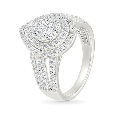 1.95 CT. T.W. Pear-Shaped Multi-Diamond Double Frame Triple Row Split Shank Bridal Set in 10K Gold