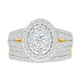 1.45 CT. T.W. Oval-Shaped Multi-Diamond Frame Multi-Row Split Shank Bridal Set in 10K Gold