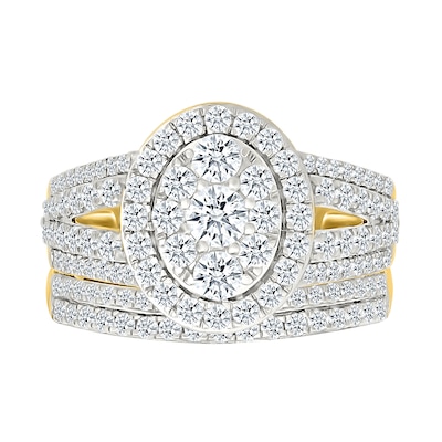 1.45 CT. T.W. Oval-Shaped Multi-Diamond Frame Multi-Row Split Shank Bridal Set in 10K Gold