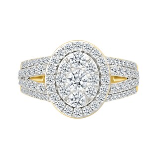 1.45 CT. T.W. Oval-Shaped Multi-Diamond Frame Multi-Row Split Shank Bridal Set in 10K Gold