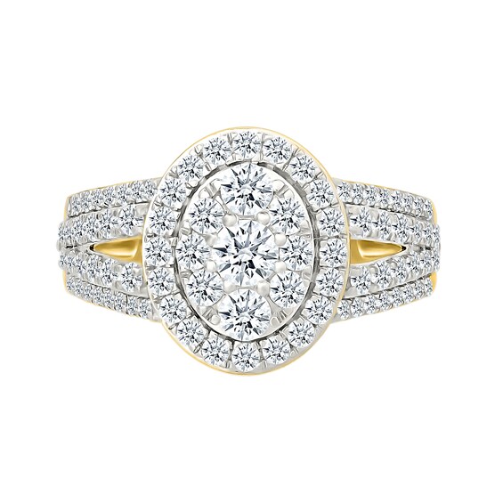 1.45 CT. T.W. Oval-Shaped Multi-Diamond Frame Multi-Row Split Shank Bridal Set in 10K Gold